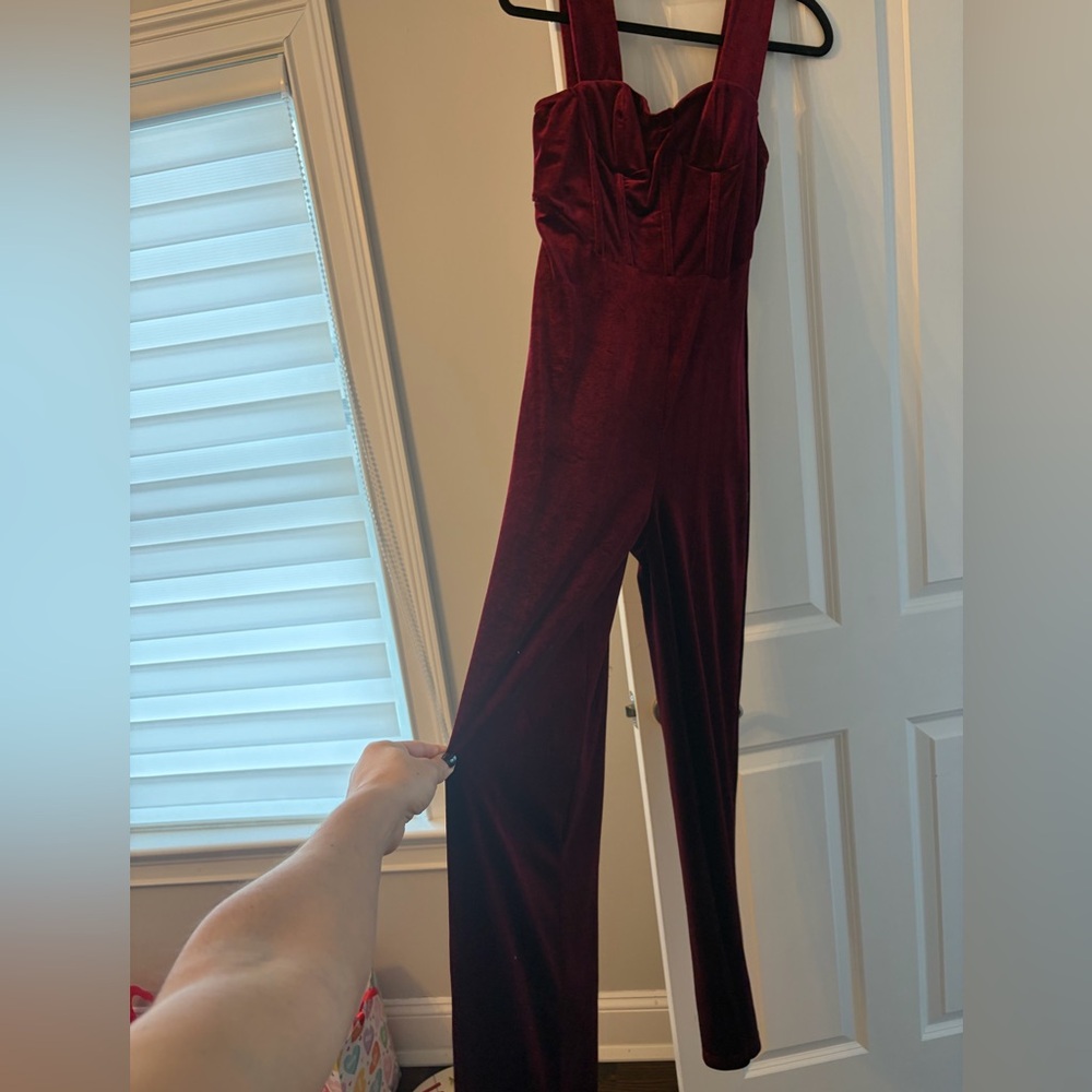 Cider size medium velvet red jumpsuit with wide leg